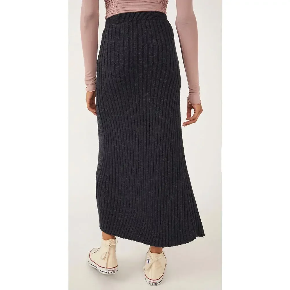 Free People Better Days Midi Skirt in Black. Size L. NWOT